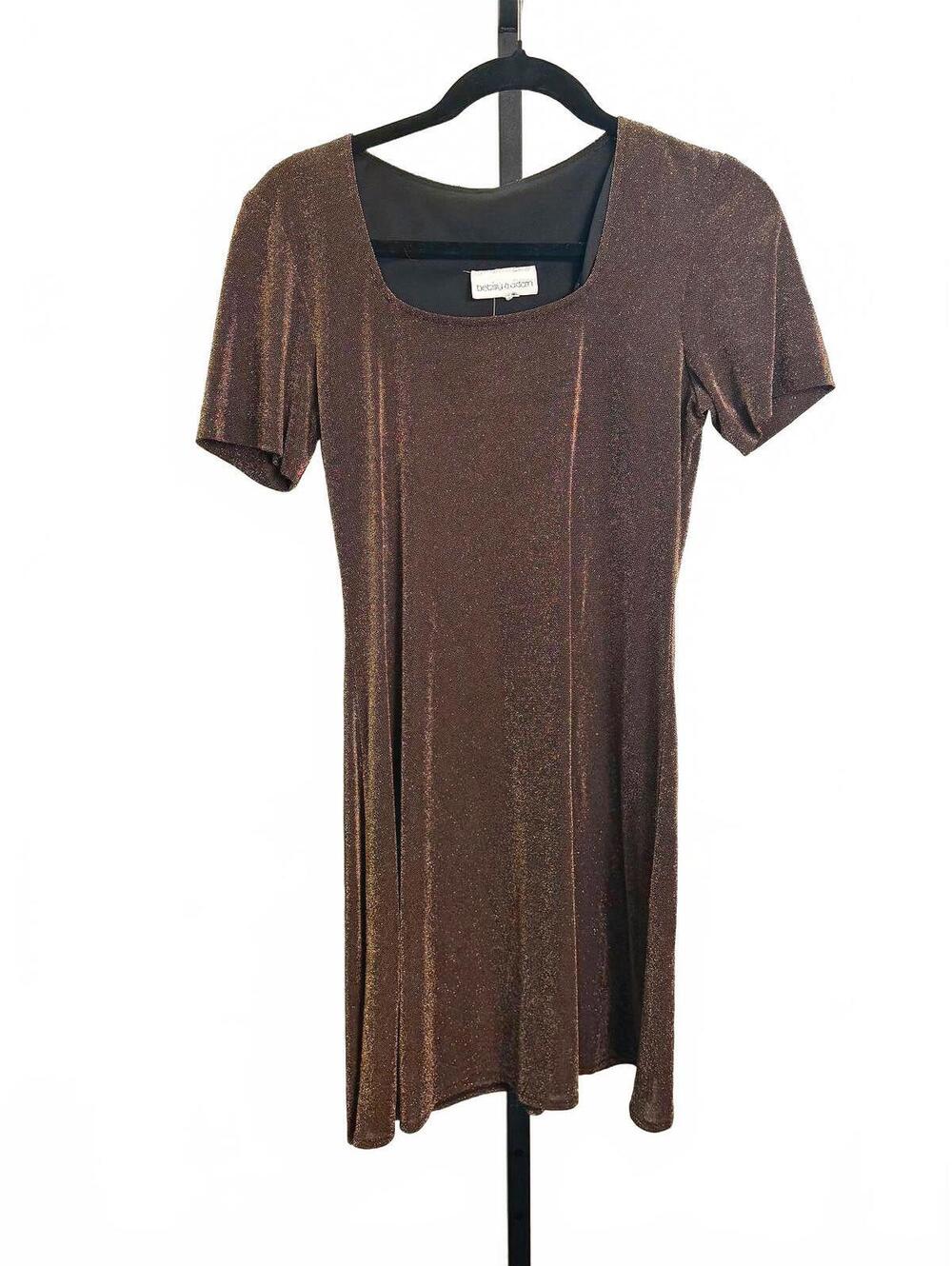 Vintage Betsy & Adam Brown Shimmer Short Sleeve Dress